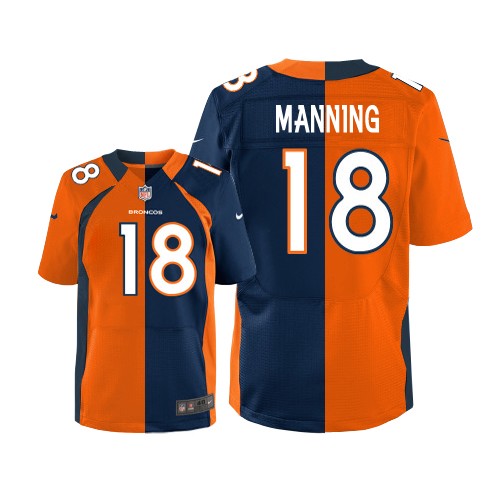 Men's Limited Peyton Manning Nike Jersey Orange/Navy - #18 Split Fashion NFL Denver Broncos